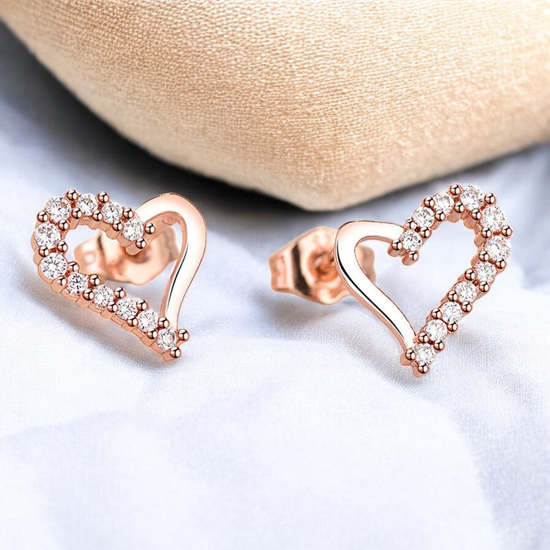 Diamond Heart Earrings | Rose Gold Plated - SACH JEWELS