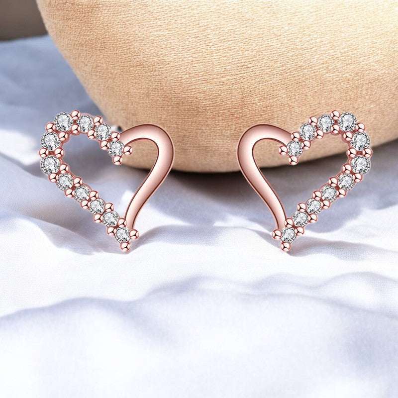 Diamond Heart Earrings | Rose Gold Plated - SACH JEWELS