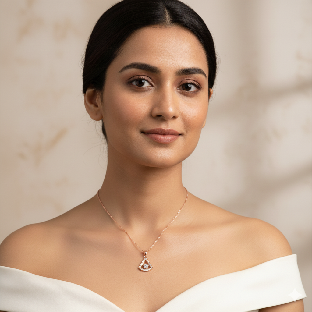 Fan Shaped with Cubic Zirconia Pendant Necklace | Rose Gold Plated SACH JEWELS