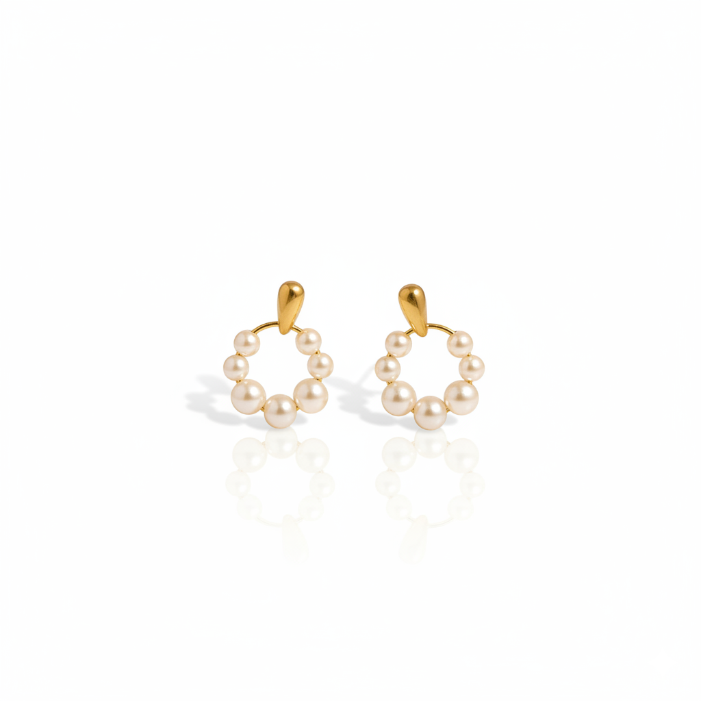 Radiant Circle Pearl Drop Earrings | Italian Gold Plated SACH JEWELS