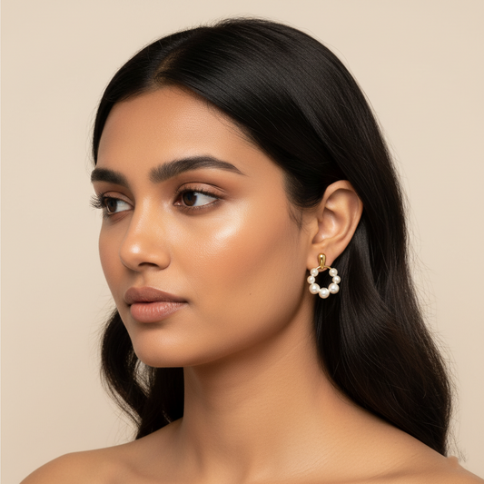 Radiant Circle Pearl Drop Earrings | Italian Gold Plated SACH JEWELS