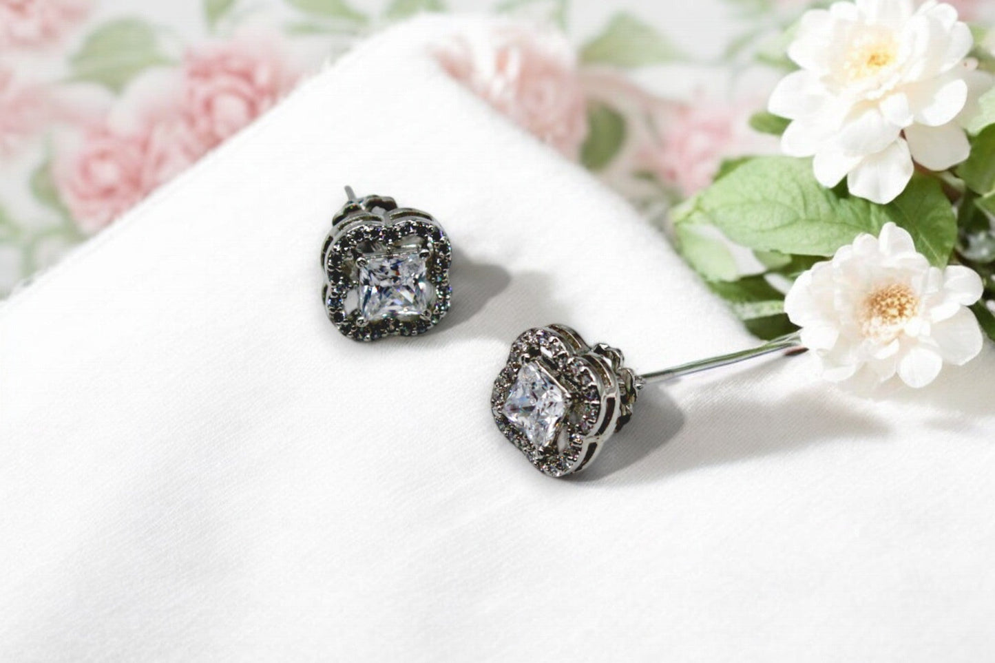Quadra Clove Diamond Stud Earrings | 925 Sterling Silver - SACH JEWELS