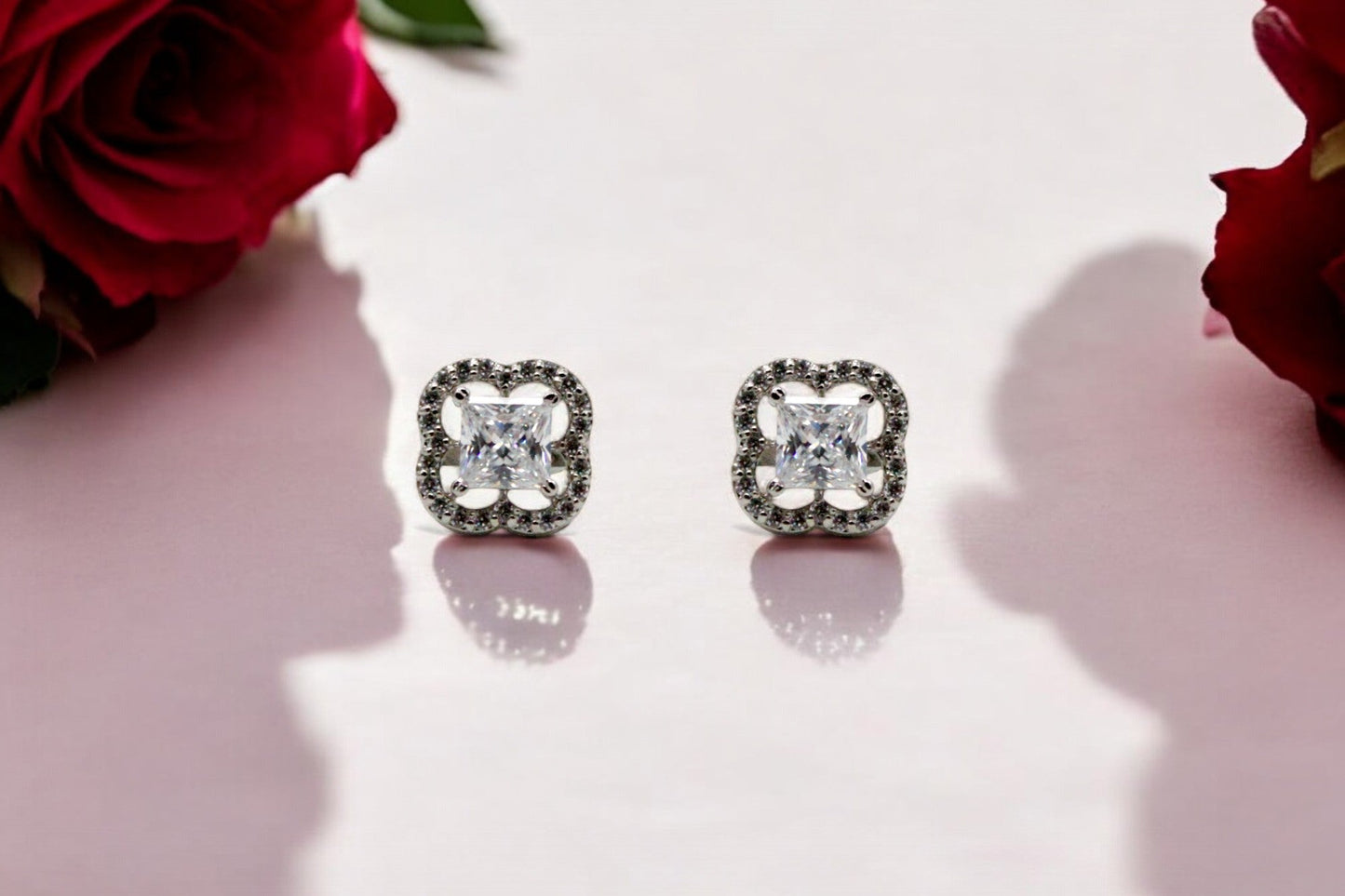 Quadra Clove Diamond Stud Earrings | 925 Sterling Silver - SACH JEWELS