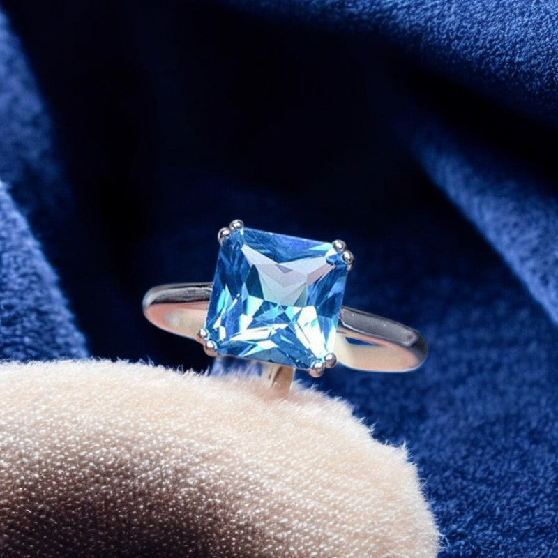 Ocean Blue Diamond Ring | Italian Silver Plated - SACH JEWELS