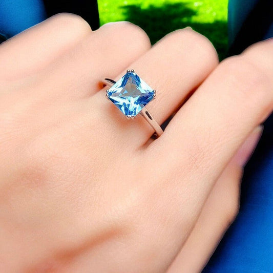 Ocean Blue Diamond Ring | Italian Silver Plated - SACH JEWELS