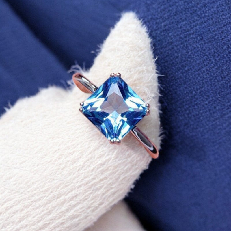 Ocean Blue Diamond Ring | Italian Silver Plated - SACH JEWELS