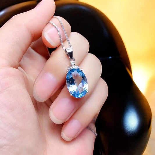 Sapphire Diamond Pendant Necklace | Italian Silver Plated - SACH JEWELS