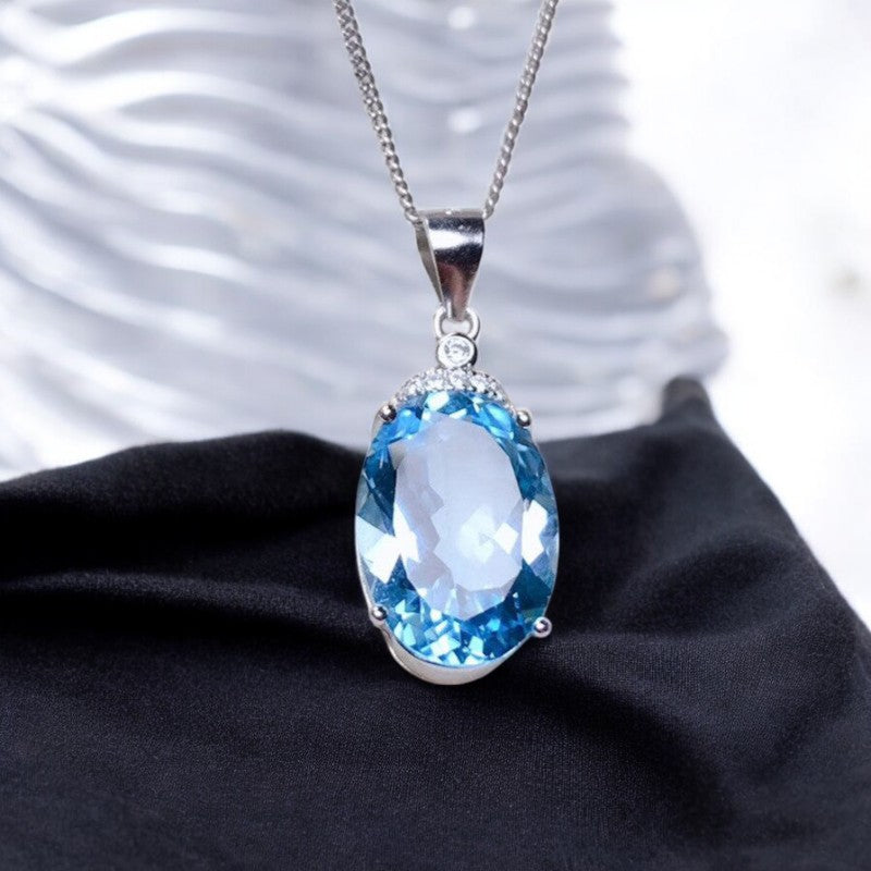 Sapphire Diamond Pendant Necklace | Italian Silver Plated - SACH JEWELS