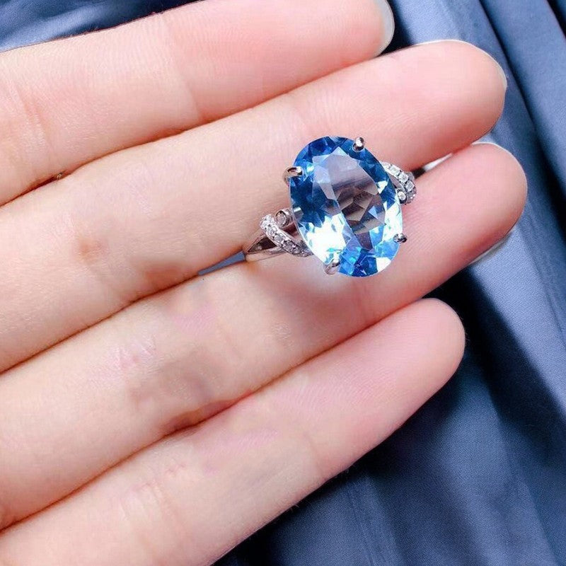 Women Oval Sapphire Ring | Italian Silver Plated - SACH JEWELS