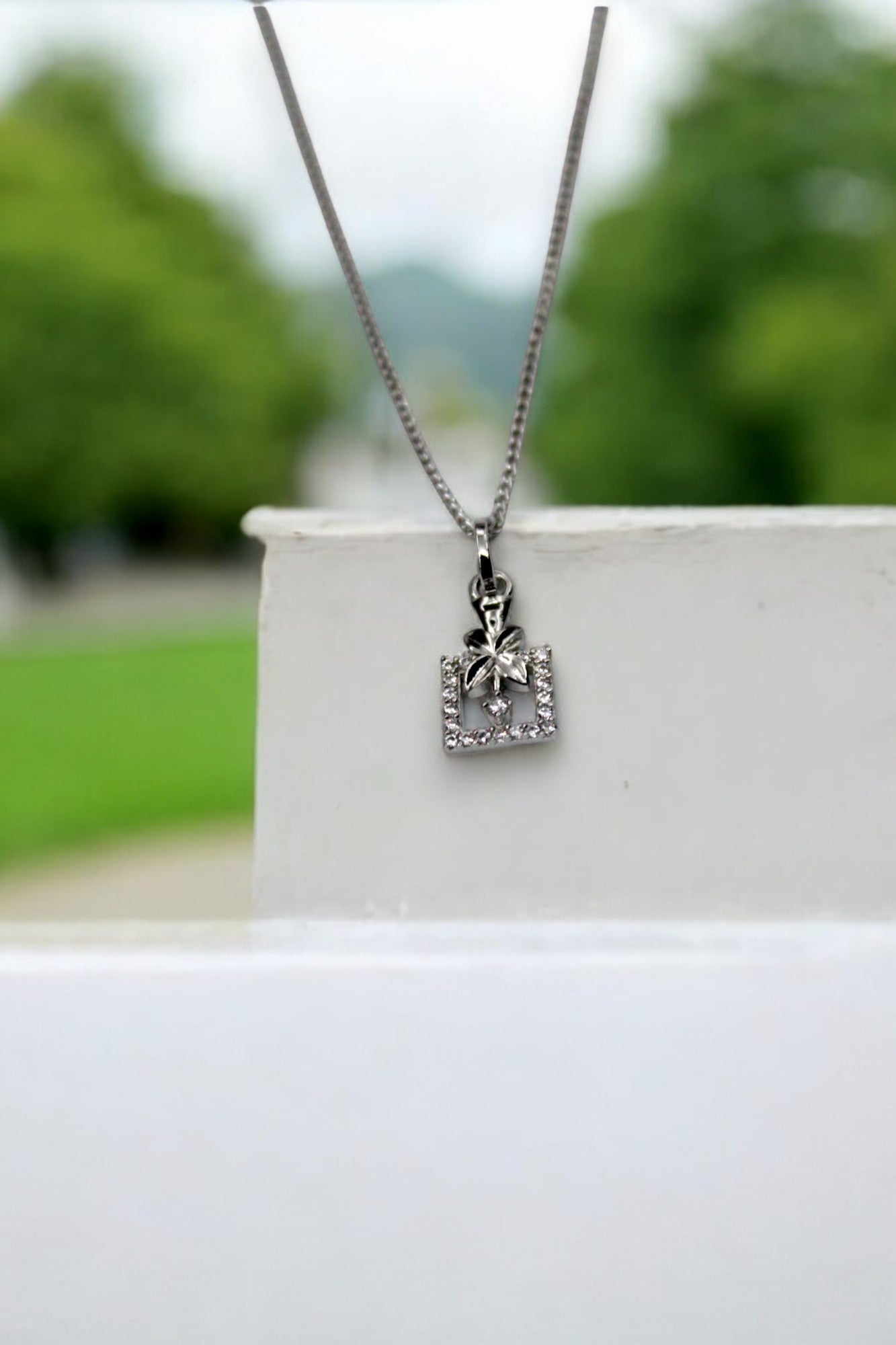 Box Diamond Studded Pendant Set | 925 Sterling Silver - SACH JEWELS