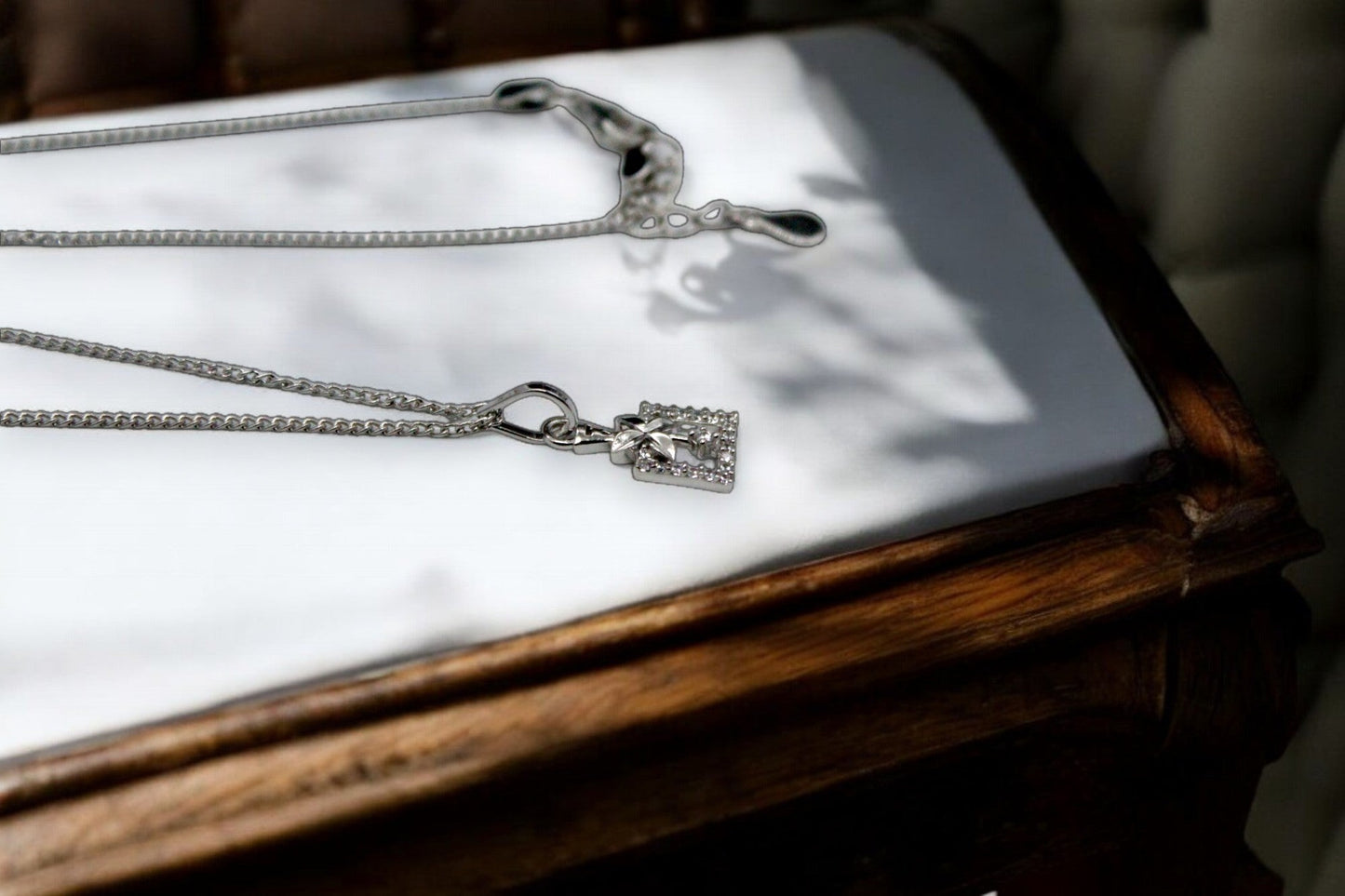 Box Diamond Studded Pendant Set | 925 Sterling Silver - SACH JEWELS