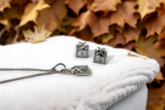 Box Diamond Studded Pendant Set | 925 Sterling Silver - SACH JEWELS