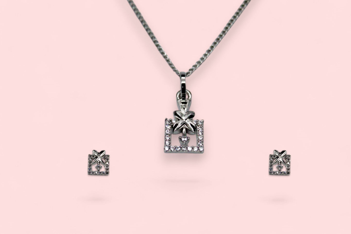 Box Diamond Studded Pendant Set | 925 Sterling Silver - SACH JEWELS