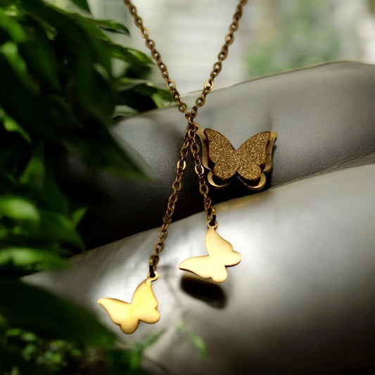 Double Butterfly Pendant Set | Italian Gold Plated - SACH JEWELS
