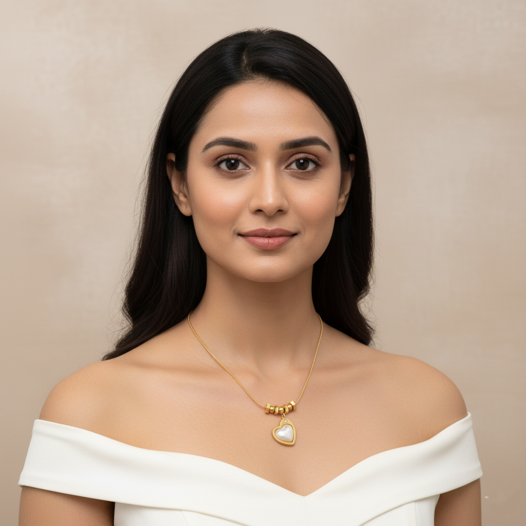 Golden Heart Charm Necklace with Pearl Glow | Italian Gold Plated SACH JEWELS