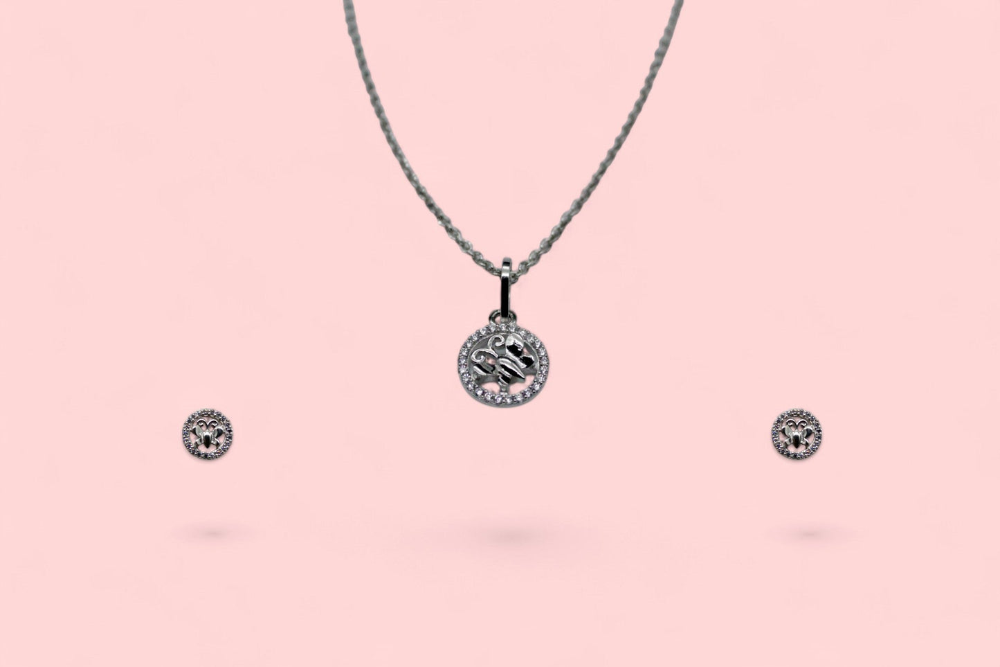 Butterfly Circle Diamond Studded Pendant Set | 925 Sterling Silver - SACH JEWELS