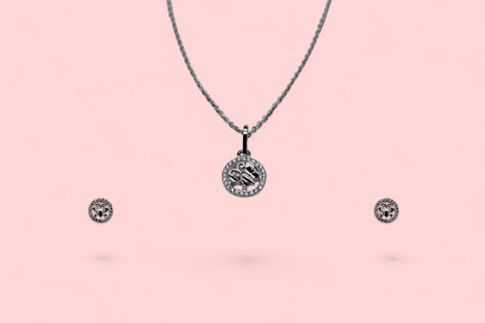 Butterfly Circle Diamond Studded Pendant Set | 925 Sterling Silver - SACH JEWELS