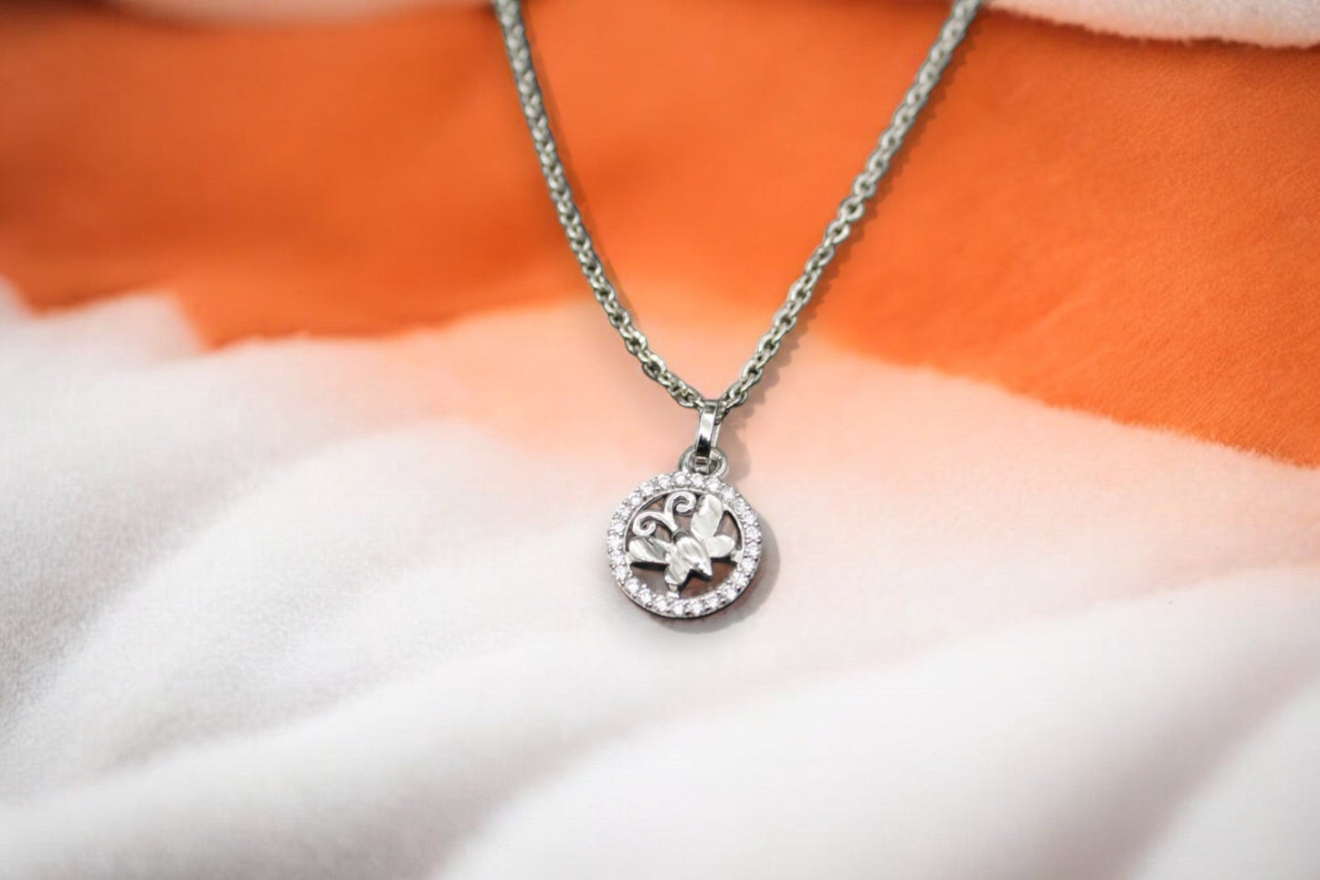 Butterfly Circle Diamond Studded Pendant Set | 925 Sterling Silver - SACH JEWELS