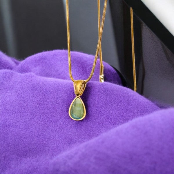Emerald Wave Drop Pendant Necklace | Italian Gold Plated - SACH JEWELS