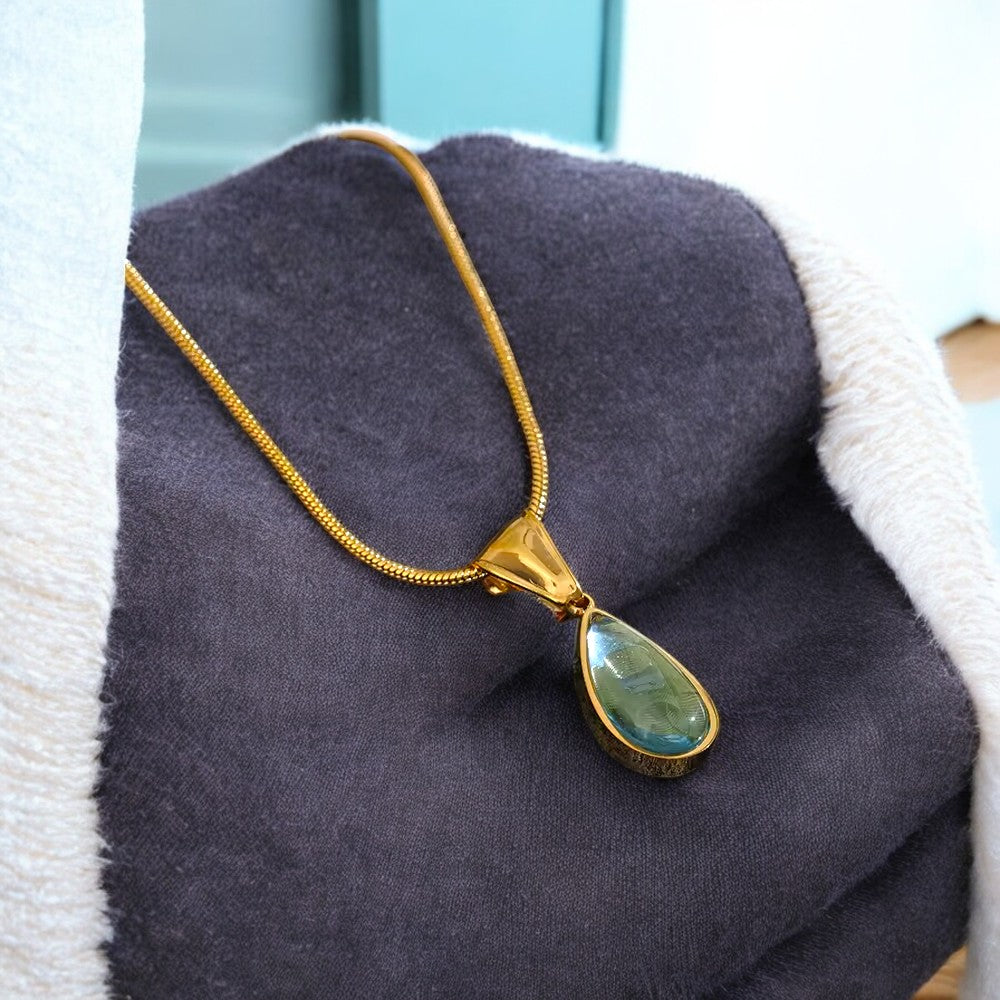 Emerald Wave Drop Pendant Necklace | Italian Gold Plated - SACH JEWELS