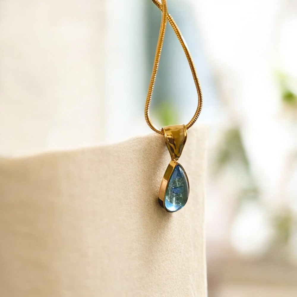 Emerald Wave Drop Pendant Necklace | Italian Gold Plated - SACH JEWELS