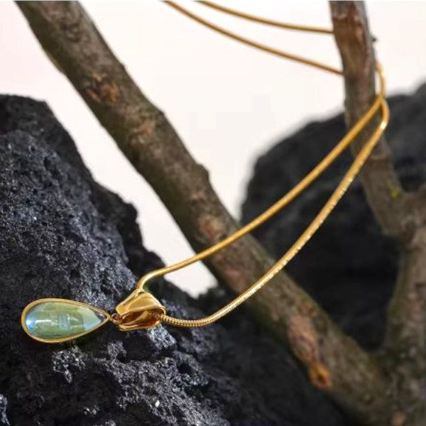 Emerald Wave Drop Pendant Necklace | Italian Gold Plated - SACH JEWELS
