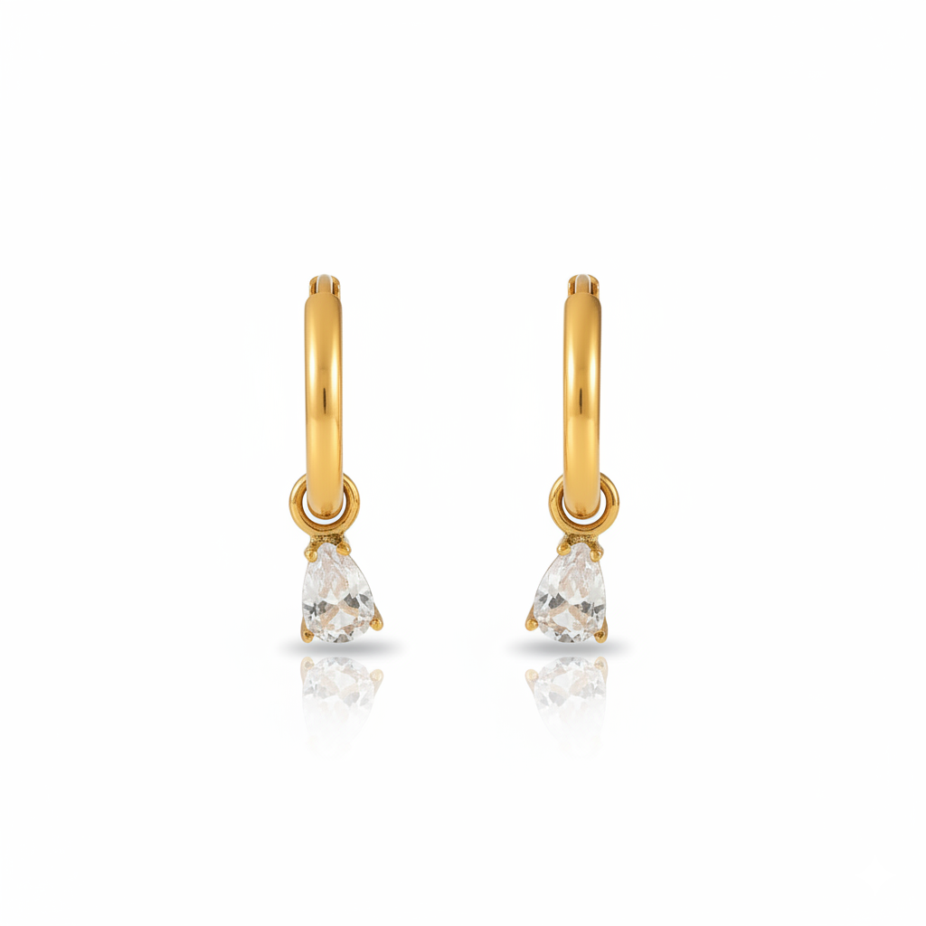 Golden Teardrop Huggie Hoops Earrings | Italian Gold Plated SACH JEWELS