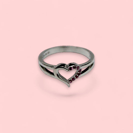 Pink Studded Heart Ring | 925 Sterling Silver - SACH JEWELS