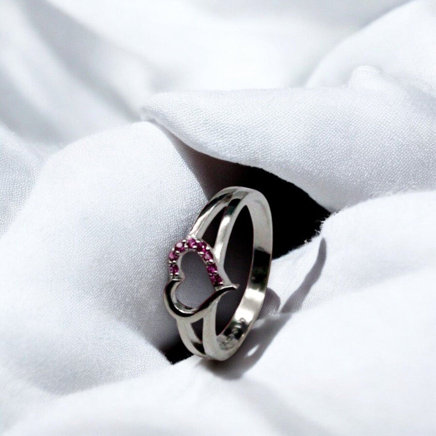 Pink Studded Heart Ring | 925 Sterling Silver - SACH JEWELS