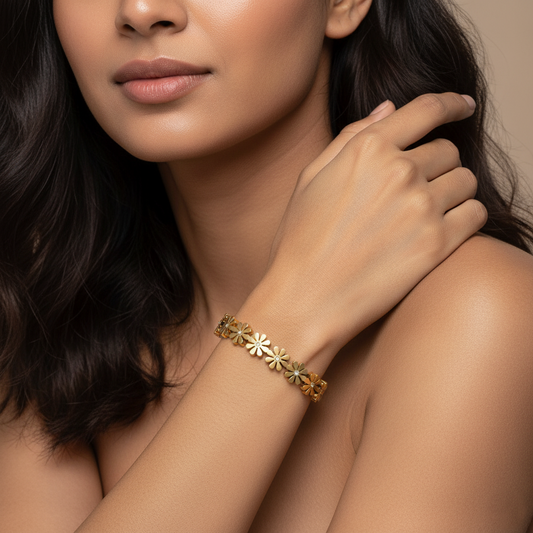 Golden Daisy Charm Cuffs | Italian Gold Plated SACH JEWELS