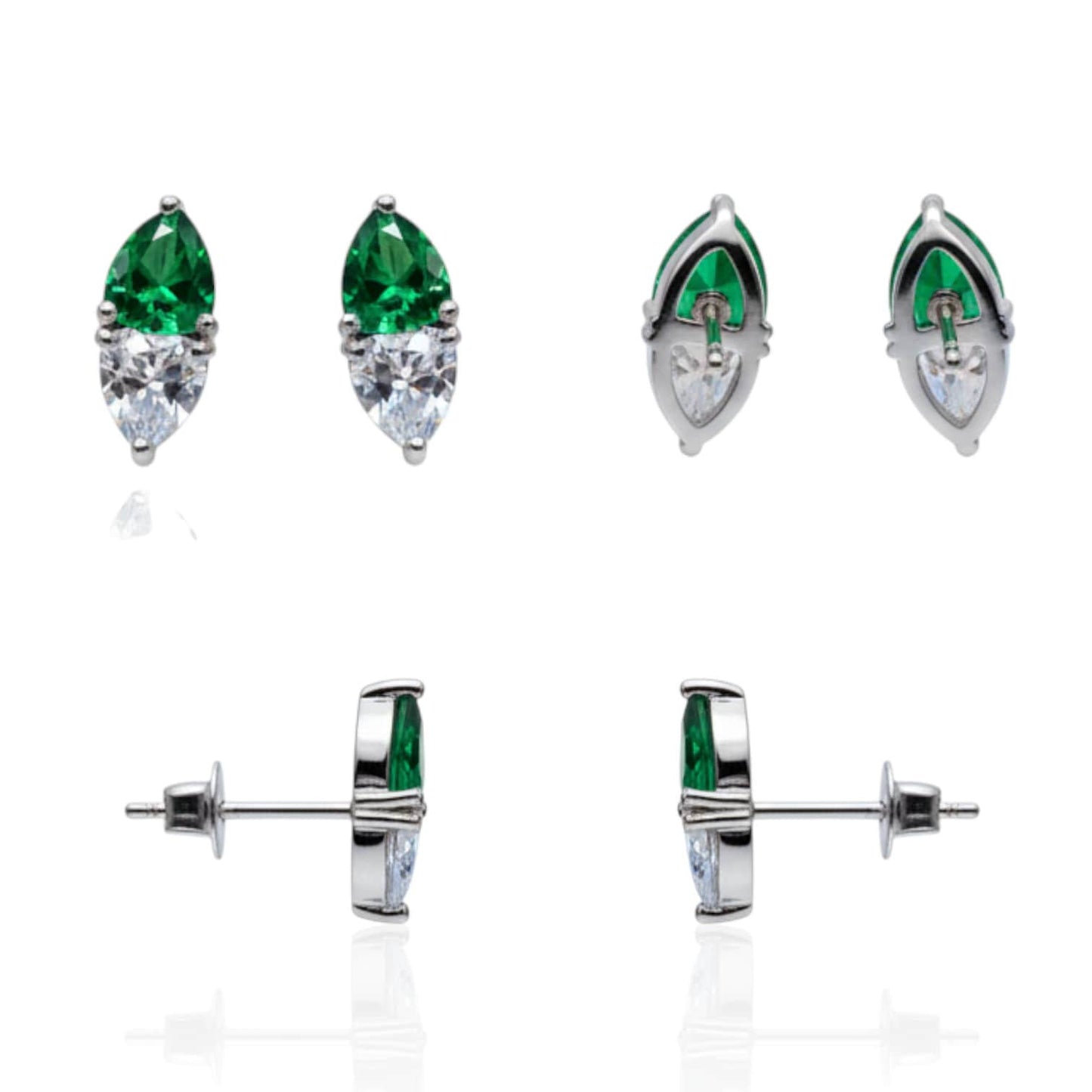 Emerald Double Heart Diamond Stud Earrings | 925 Sterling Silver SACH JEWELS