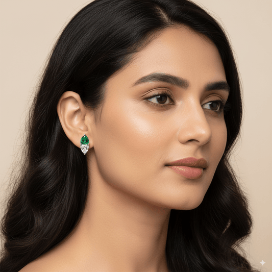 Emerald Double Heart Diamond Stud Earrings | 925 Sterling Silver SACH JEWELS