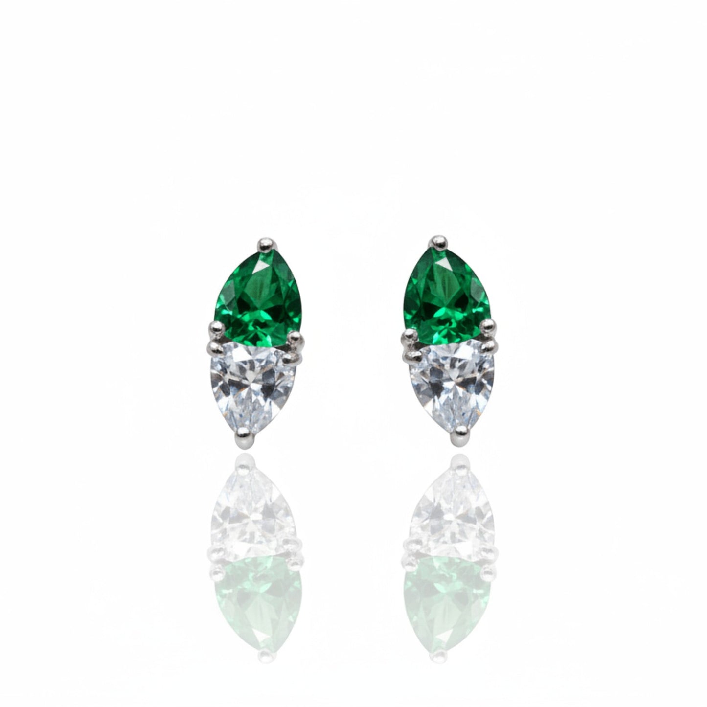 Emerald Double Heart Diamond Stud Earrings | 925 Sterling Silver SACH JEWELS