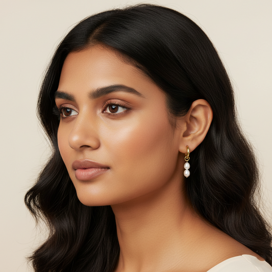 Pearl Drop Chunky Hoops Earrings | Italian Gold Plated SACH JEWELS