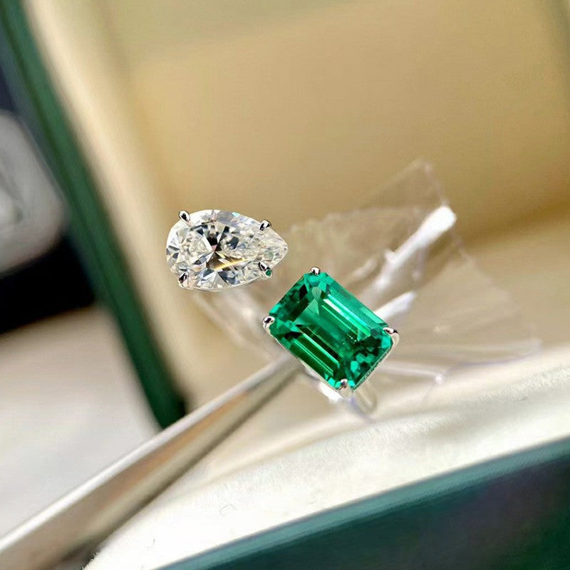 Emerald Diamond Ring | Italian Silver Plated - SACH JEWELS