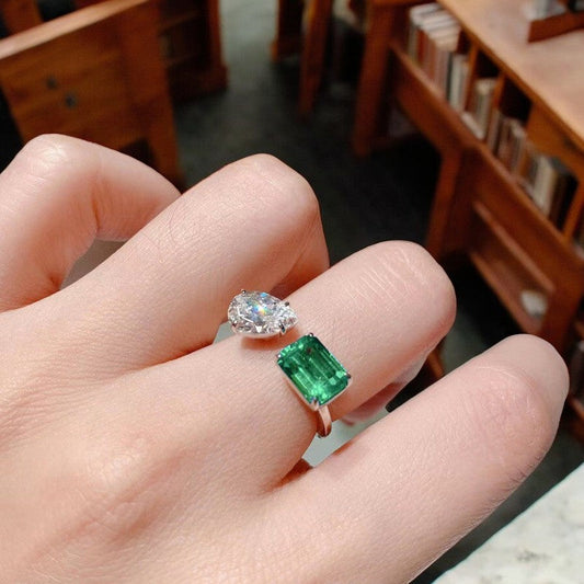 Emerald Diamond Ring | Italian Silver Plated - SACH JEWELS
