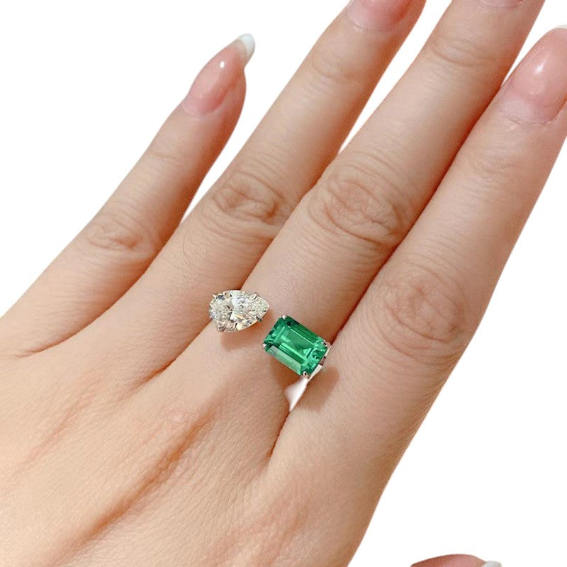 Emerald Diamond Ring | Italian Silver Plated - SACH JEWELS