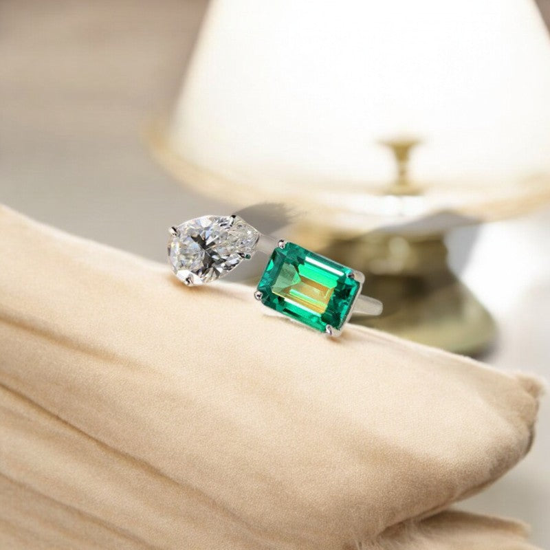Emerald Diamond Ring | Italian Silver Plated - SACH JEWELS