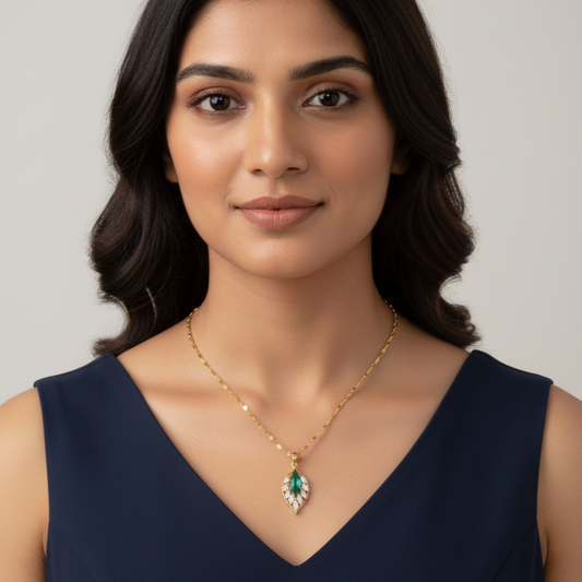 Emerald Whisper Leaf Pendant Necklace | Italian Gold Plated SACH JEWELS