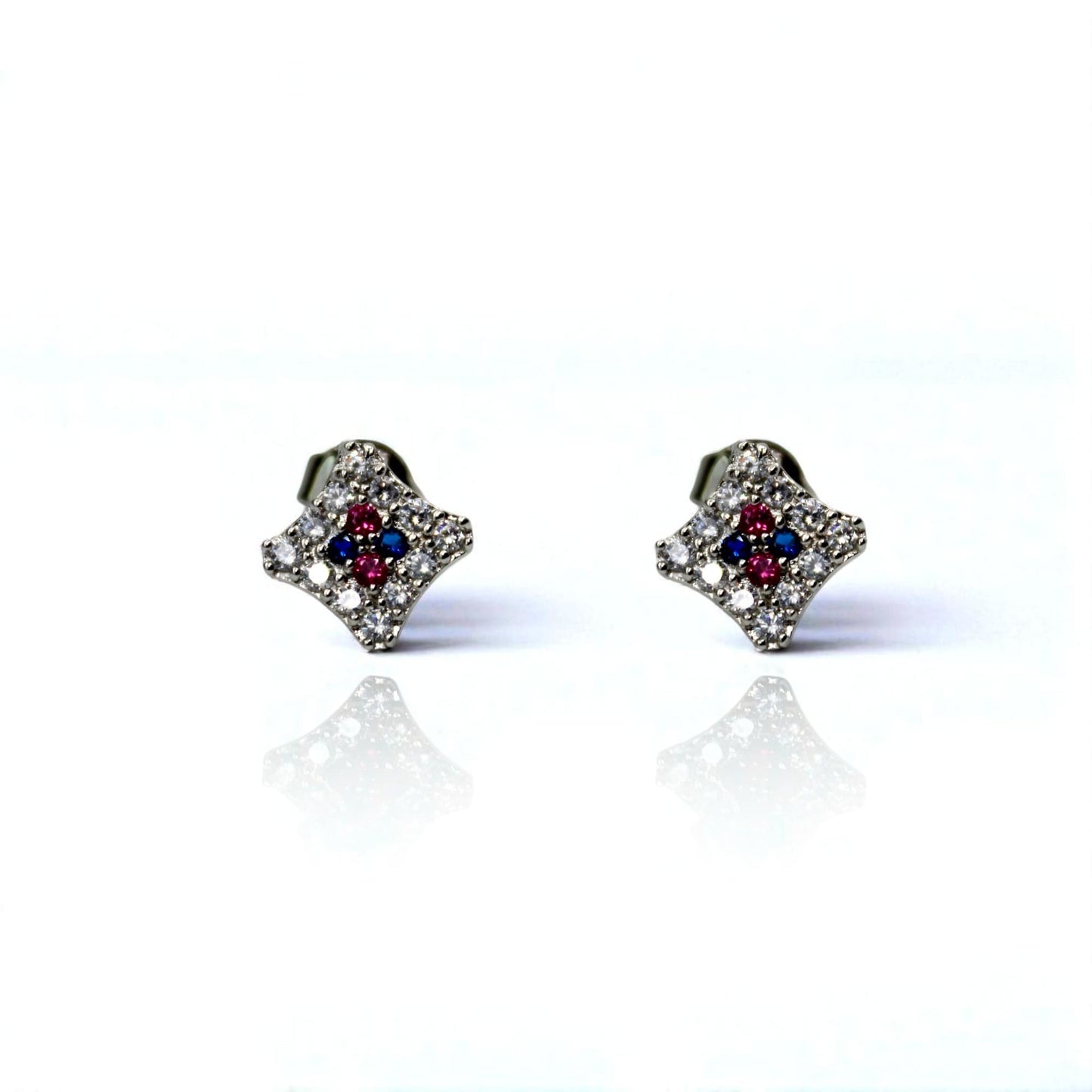 Pink And Blue Studded Diamond Stud Earrings | 925 Sterling Silver SACH JEWELS
