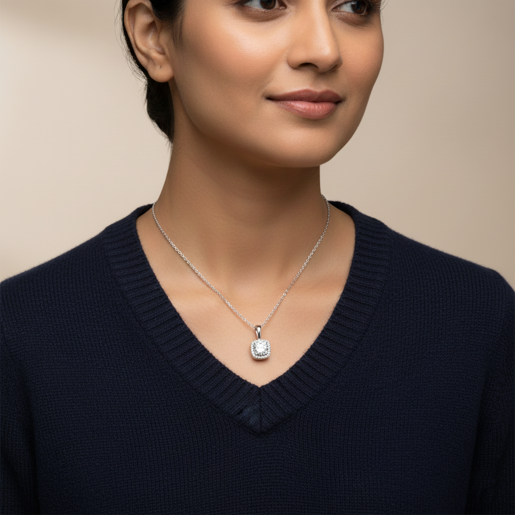 Cushion Halo Necklace | Italian Silver Plated SACH JEWELS