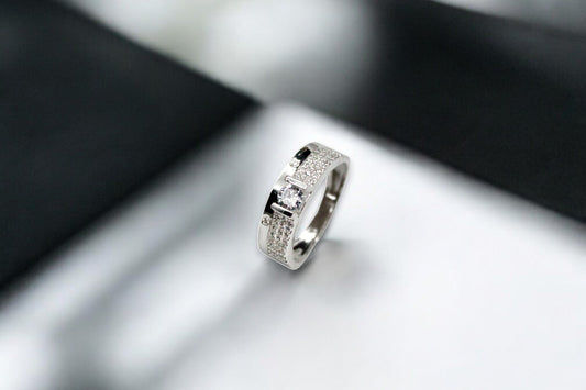 Spotlight Diamond Studded Mens Ring | 925 Sterling Silver - SACH JEWELS
