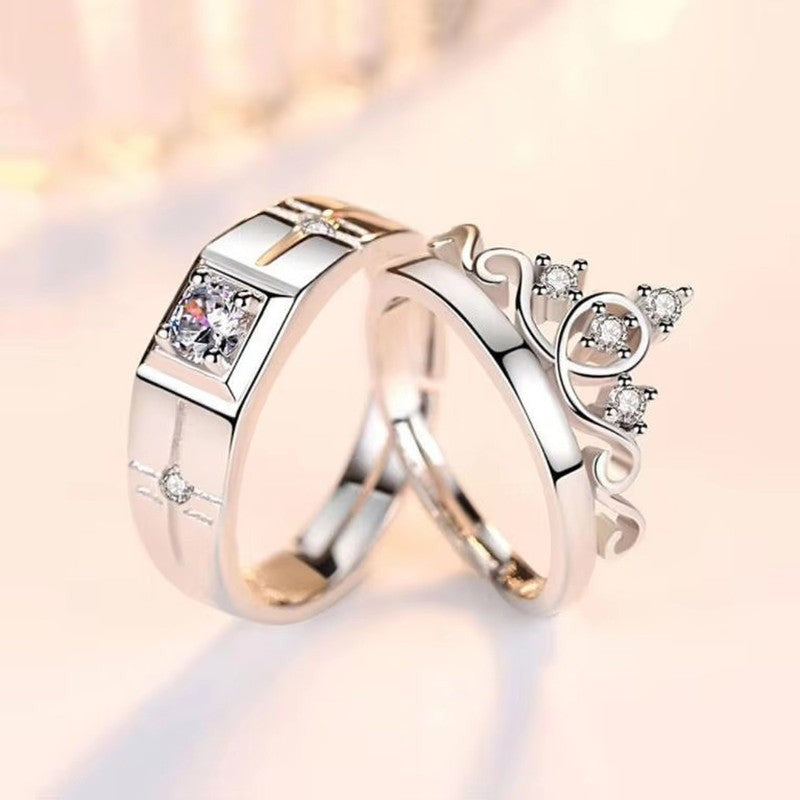 Crown Diamond Couple Ring | Italian Silver Plated - SACH JEWELS