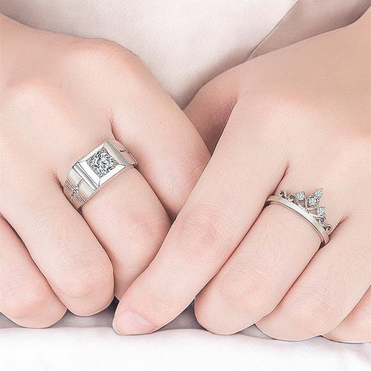 Crown Diamond Couple Ring | Italian Silver Plated - SACH JEWELS