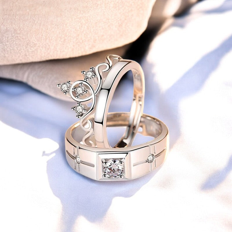 Crown Diamond Couple Ring | Italian Silver Plated - SACH JEWELS