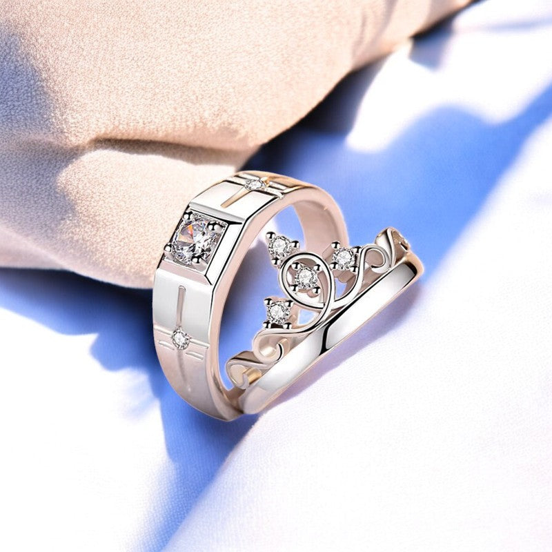 Crown Diamond Couple Ring | Italian Silver Plated - SACH JEWELS