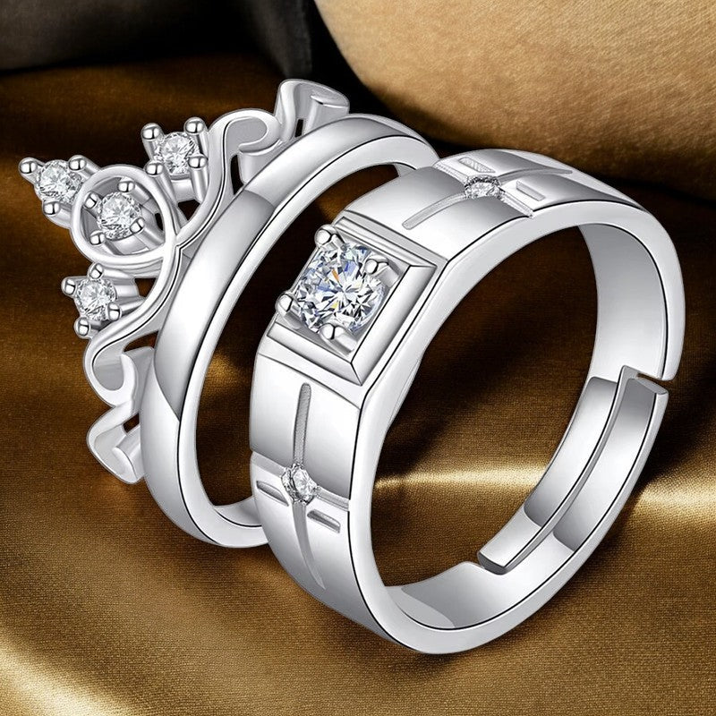 Crown Diamond Couple Ring | Italian Silver Plated - SACH JEWELS