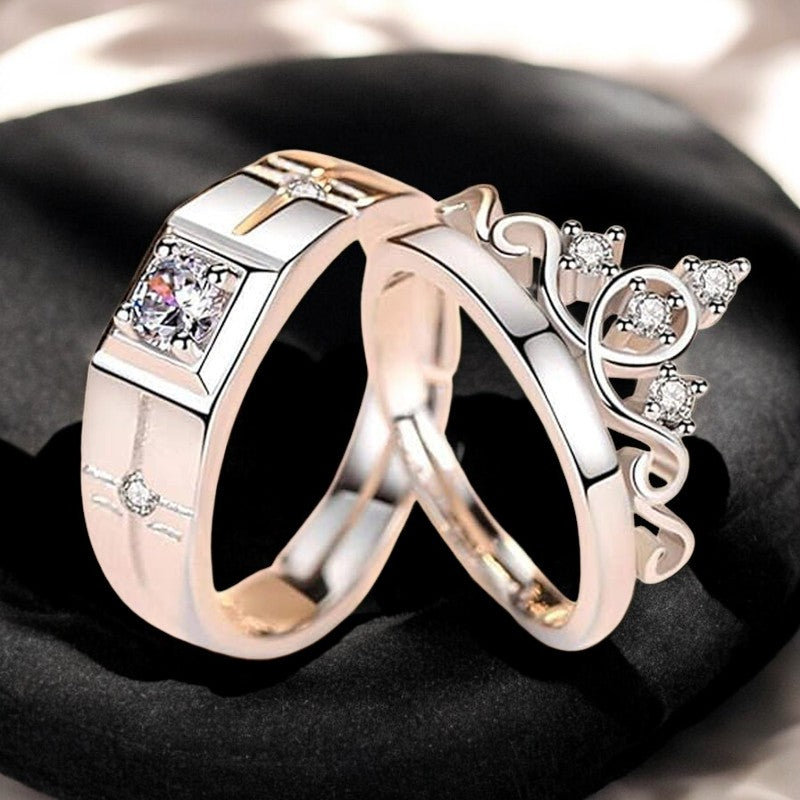 Crown Diamond Couple Ring | Italian Silver Plated - SACH JEWELS