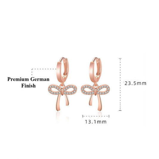 Diamond Bow Drop Earrings | Rose Gold Plated - SACH JEWELS