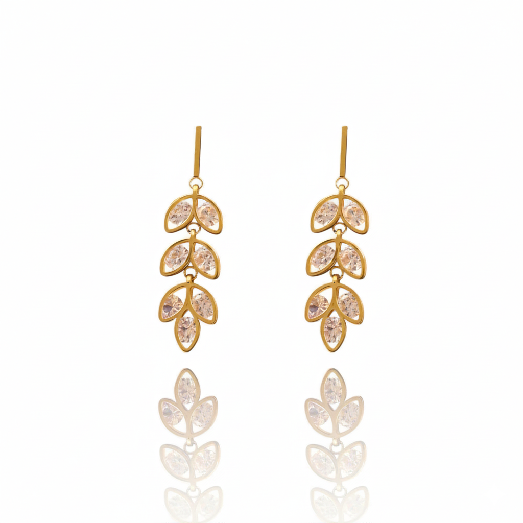 Luna Leaf Diamond Drop Earrings | Italian Gold Plated SACH JEWELS